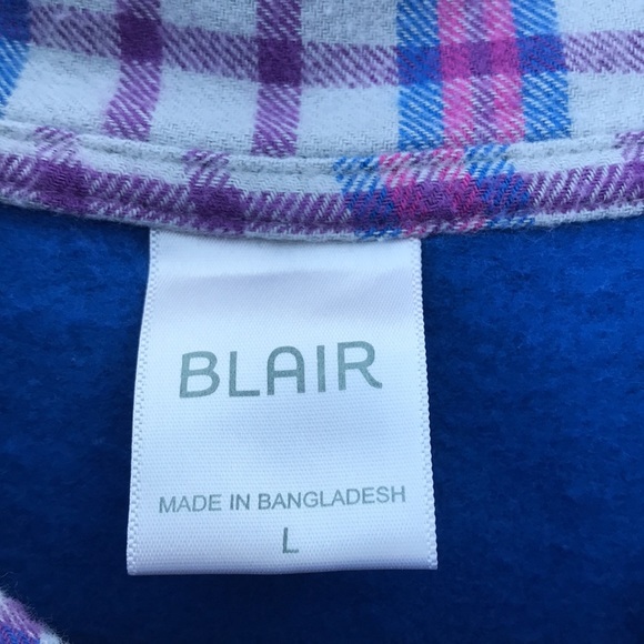 🌟 3/$25 Blair Button-neck Sweatshirt with Plaid Flannel Trim & Side Pockets. Lg - Picture 4 of 10
